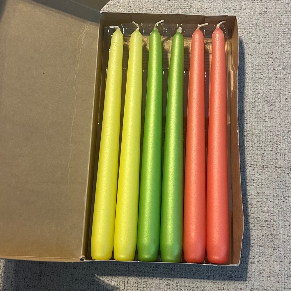 PartyLite Citrus Metallics Taper Candles Set of 6 Yellow Green Orange M1088 NEW - Picture 1 of 3